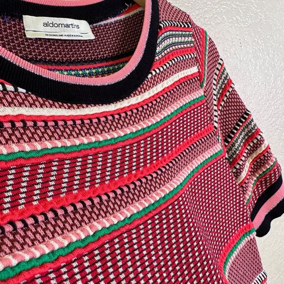 Anthropologie Aldo Martins Alice Stripe Knit Dress Womens Medium Pink Red Ruffle - Picture 8 of 15